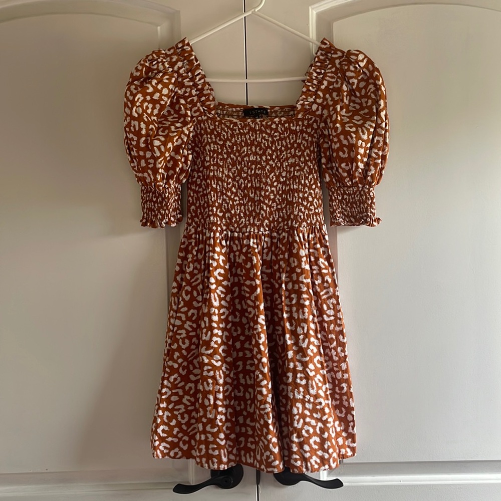 1. State Animal Print Smocked Puff Sleeve Mini Dress (Size XS)